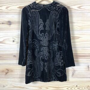 ZARA Woman XS Velvet Burnout Dress Gray Long Sleeve Mini Sheer Glam Goth Party